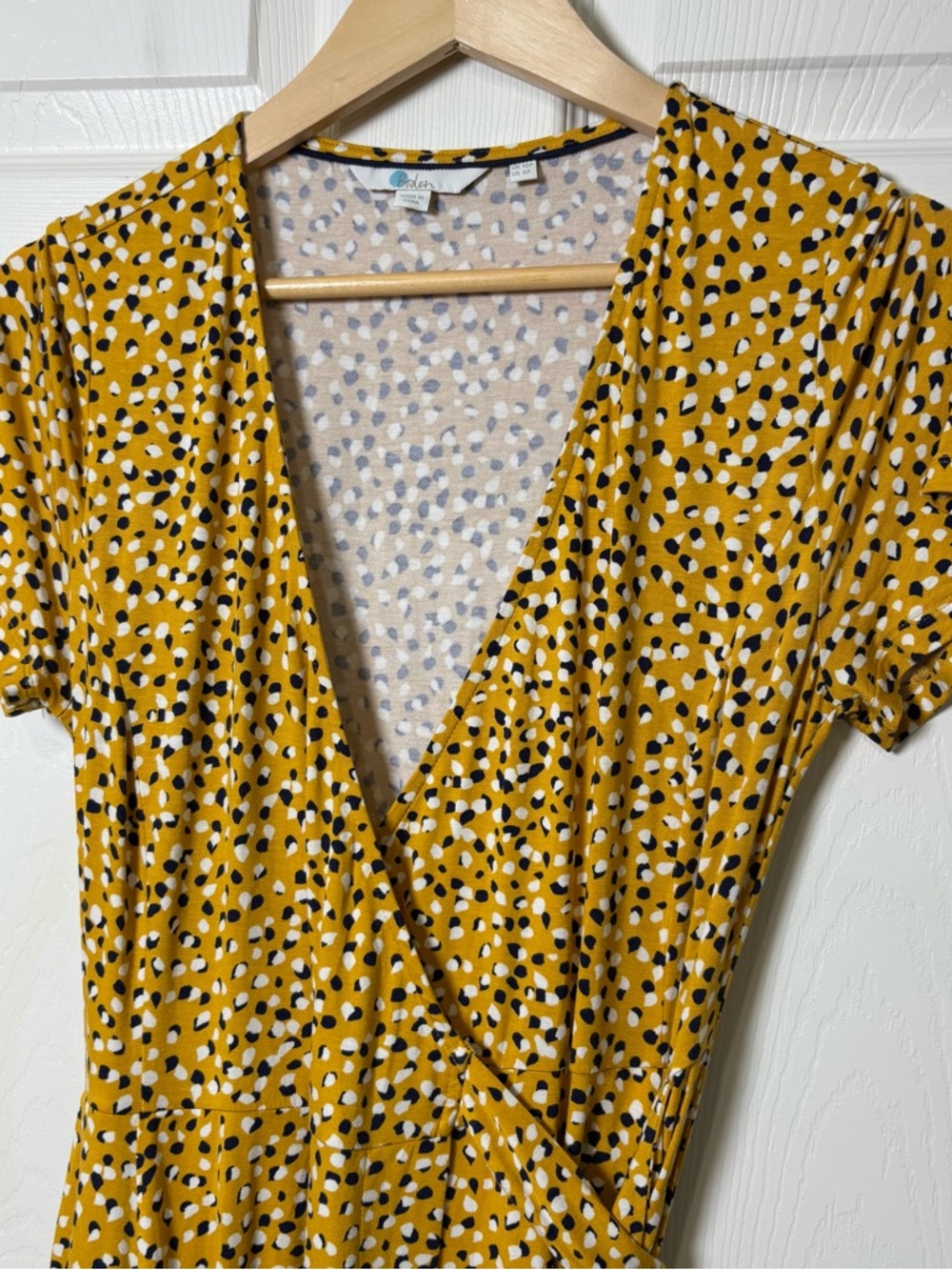 Boden Wrap Dress Cassia Jersey Knit Sz 6P Midi Yellow Polka Dot Cocktails Party - Picture 6 of 10